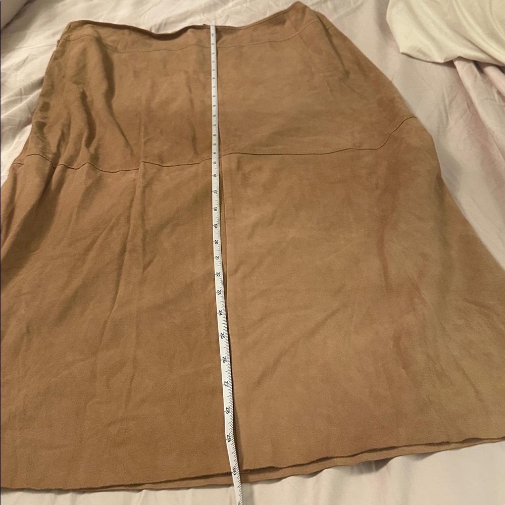 STRENESSE goat suede wrap skirt knee Tan A-Line nwot - Picture 10 of 12